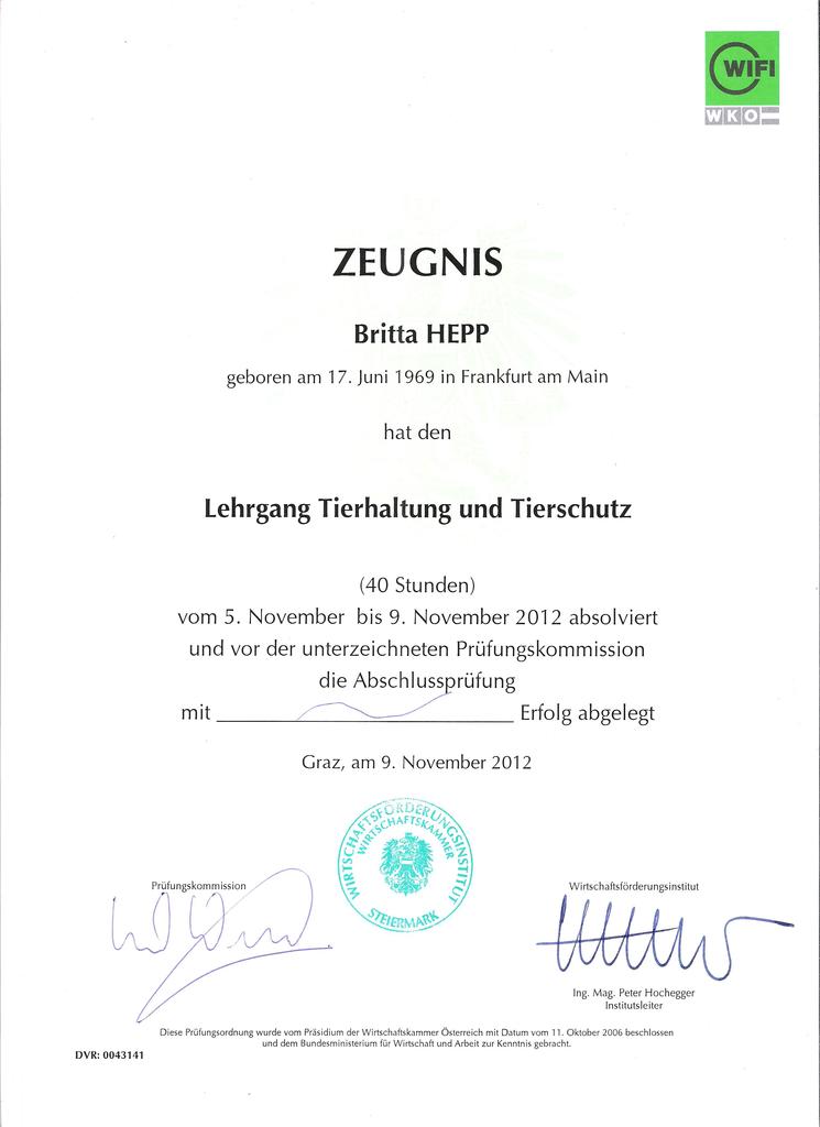 Berechtigung zur Führung einer Tierpension